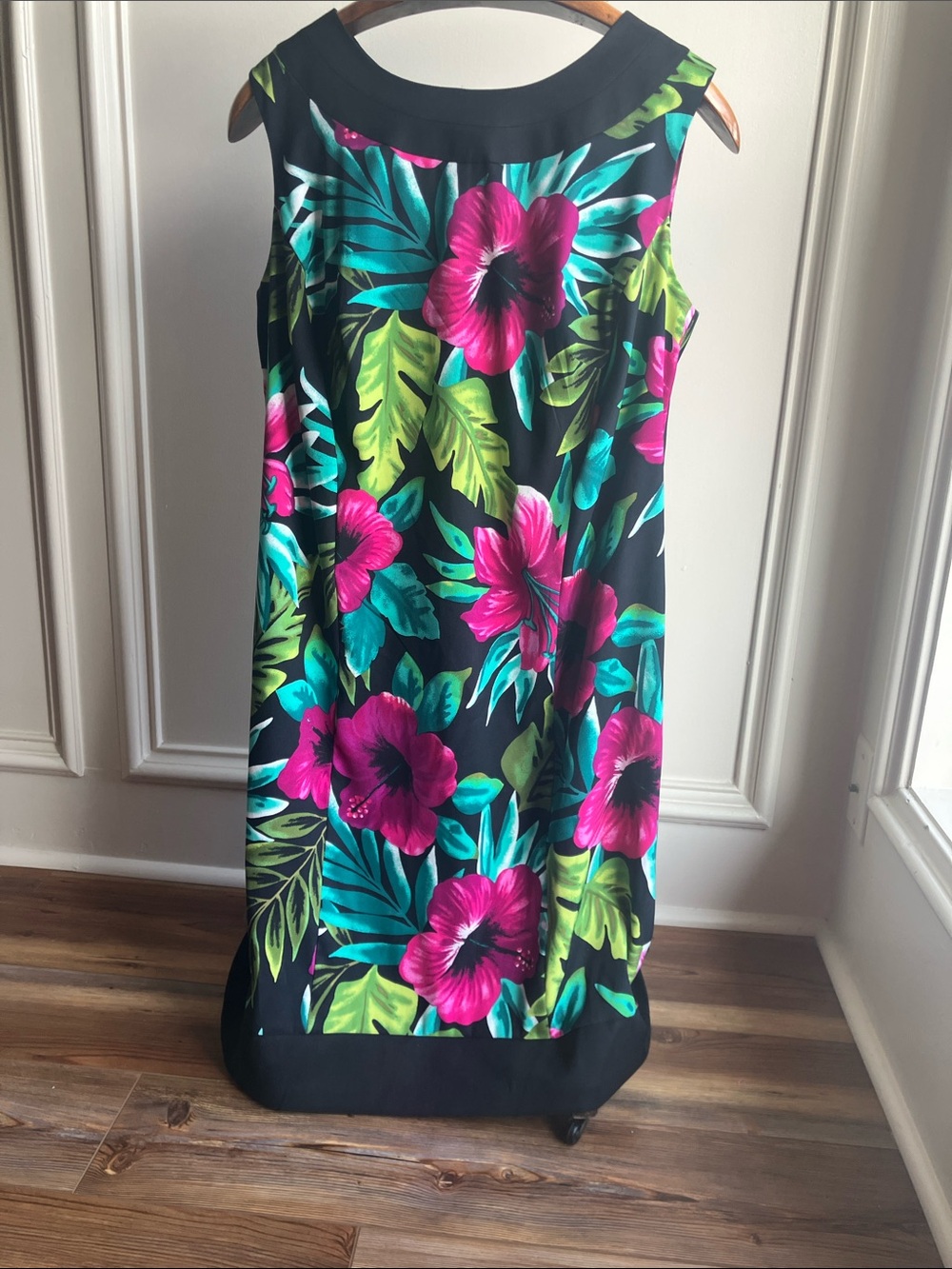 Kim Rogers Floral Teal Pink Black Dress